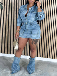 Button-Front Denim Dress