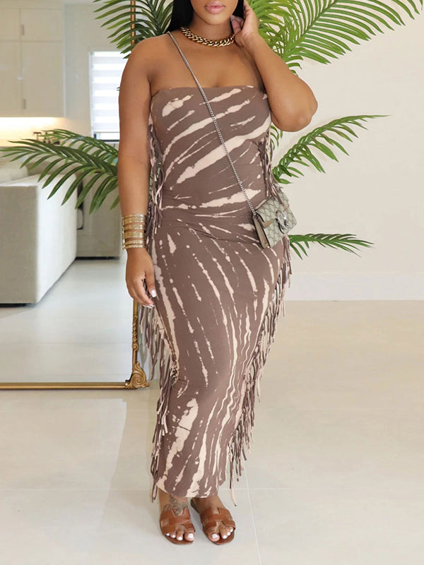 Fringe Combo Strapless Dress