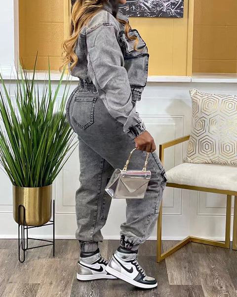 Denim Cargo Jacket & Pants Set
