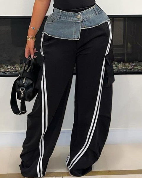 Denim Combo Stripe Cargo Pants