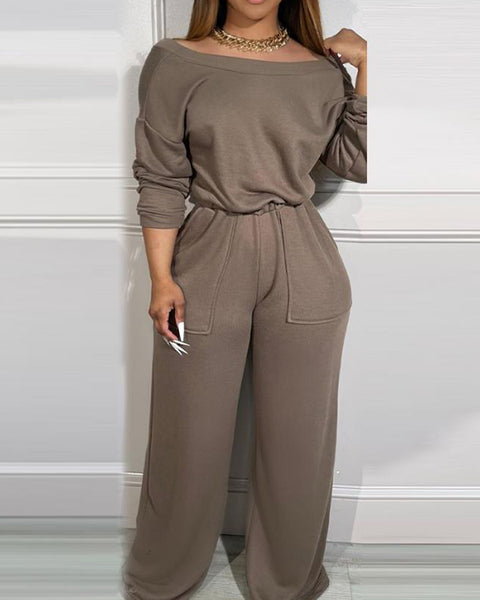 Solid V-Back Jumpsuit