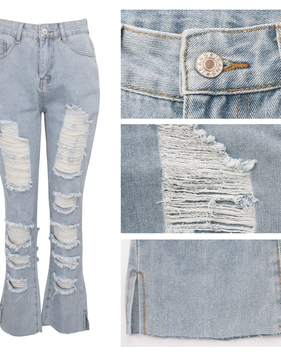 Distressed Side-Slit Jeans