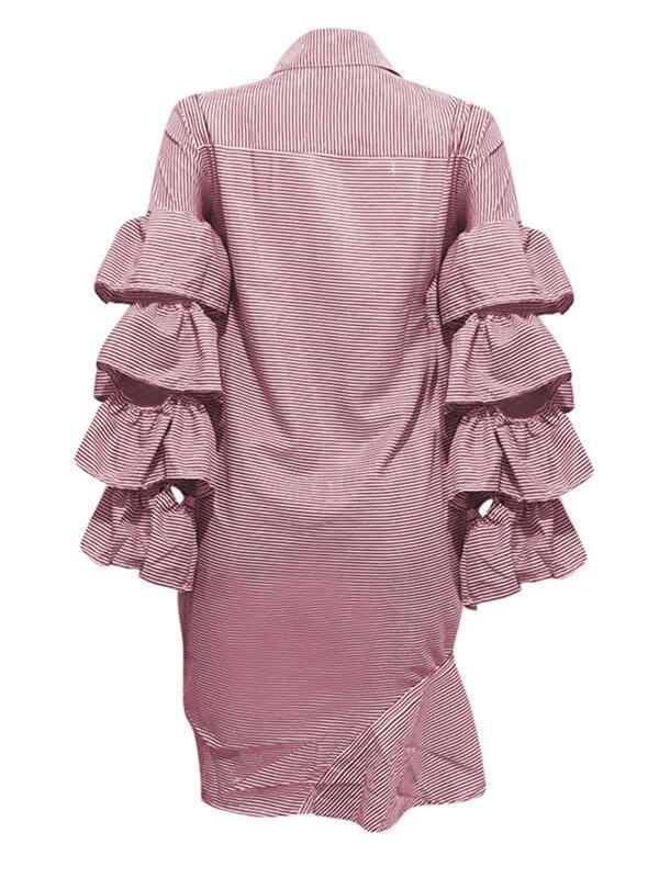 Tiered Ruffle Drawstring Stripe Dress