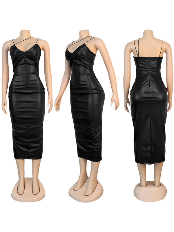 slim fit dress slacks Mangocouture Black Faux-Leather Cami Dress slim fit dress slacks Mangocouture Black Faux-Leather Cami Dress