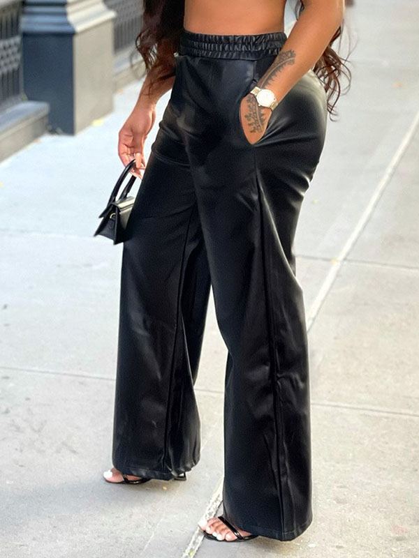 Mangocouture Faux-Leather Elastic-Waist Pants