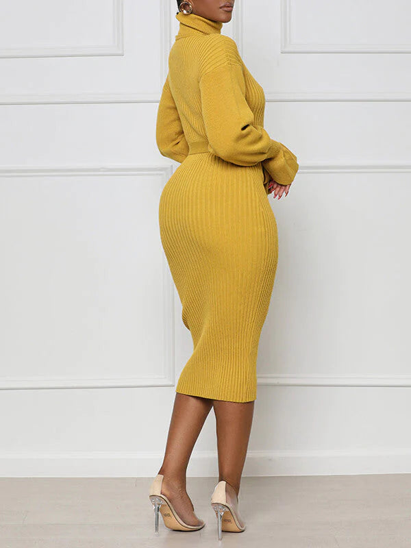 Mangocouture Turtleneck Tied Knit Dress
