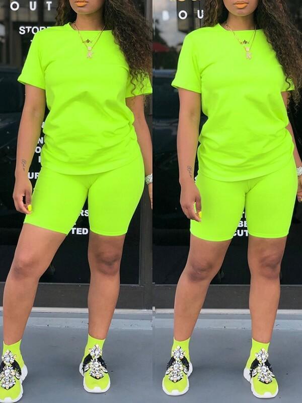 mangocouture Solid Tee & Biker Shorts Set